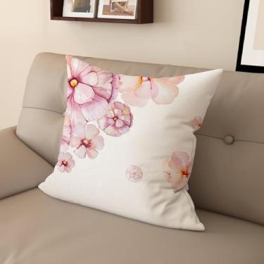 Imagem de Sladjana [Estilo idílico] Capa de almofada impressa digital tipo linho - estampa floral rosa dupla face, design com zíper invisível (56 x 56 cm, FSWM-B)