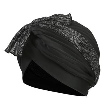 Imagem de Toucas de natação femininas turbante de tecido para cabelos longos tecido de nylon plissado elástico confortável touca de banho chapéus de natação mantém o penteado inalterado gorro protetor de orelha