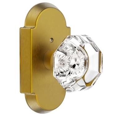 Imagem de Maçanetas interiores de cristal, maçaneta de porta de latão antigo com fechadura, maçaneta de porta de privacidade de vidro para quarto, banheiro, 1 pacote