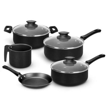 Imagem de Jogo de Panelas Vitalitá 5 Peças em Alumínio com Revestimento Antiaderente Preto Nigro