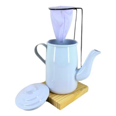 Imagem de Kit Café Gourmet Mini Bule Alumínio 400ml Suporte C Coador(Branco)