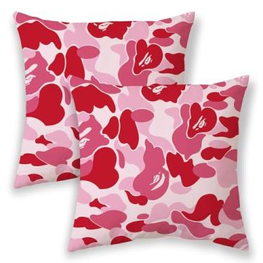 Imagem de BETGINY Capas de almofada Preppy Abstarct com pintura de arte rosa choque para sofá, capas de almofada para ambientes externos boho estética moderna 45,7 x 45,7 cm, 2 peças, capa de almofada quadrada