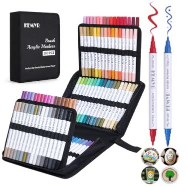 Imagem de KEMYR Canetas de tinta acrílica de ponta fina e pincel de 100 cores, marcadores de tinta acrílica de ponta dupla para papel, madeira, tela, pedra, pedra, vidro, tecido, faça você mesmo, cerâmica