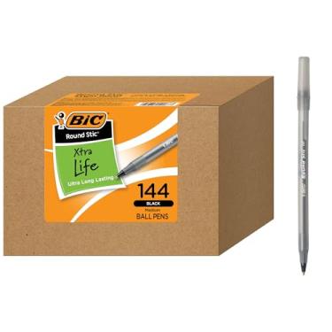 Imagem de BIC Caneta esferográfica Round Stic Xtra Life, ultra duradoura e desempenho consistente, 144 unidades em tinta preta