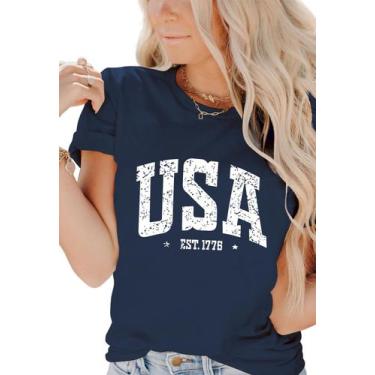 Imagem de Camiseta feminina INFITTY, EUA, bandeira americana, 4 de julho, azul m
