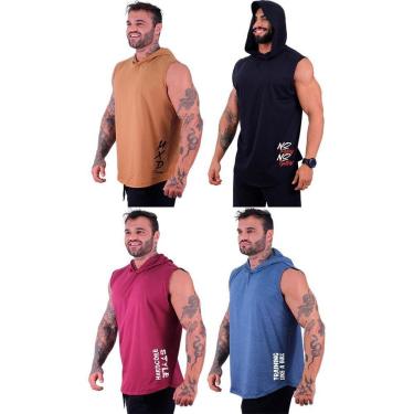 Imagem de Kit 4 Regatas Longline Machão Com Touca Masculina MXD Conceito Academia Fitness-Masculino