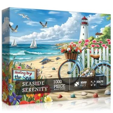 Imagem de PICKFORU Beach Puzzles for Adults 1000 Pieces, Coastal Lighthouse Puzzle with Flowers Bike Sea Turtle, Nature Summer Ocean Jigsaw Puzzles, Seaside Scenery Challenge for Adults
