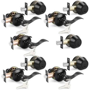 Imagem de Probrico Conjunto de fechadura de porta externa, conjunto de fechadura de porta de entrada, conjunto de fechadura de alavanca de entrada frontal, conjunto de fechadura de cilindro único, combo de