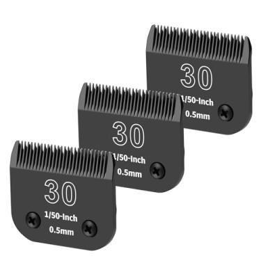 Imagem de YAZIYIR 3 pacotes 30# lâminas de aço removíveis para cuidados para cães, compatível com Andis, Oster A5, Wahl KM-10 Series, comprimento de corte 0,5 mm (preto)