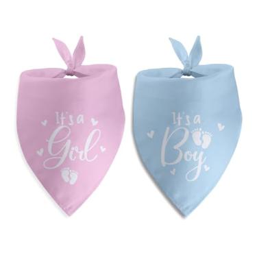 Imagem de Pacote com 2 bandanas It's a Boy Girl Dog Bandana Filhote de cachorro anúncio de gravidez presentes para cães grandes, médios e pequenos, revelação de gênero, anúncio de bebê, adereços para fotos