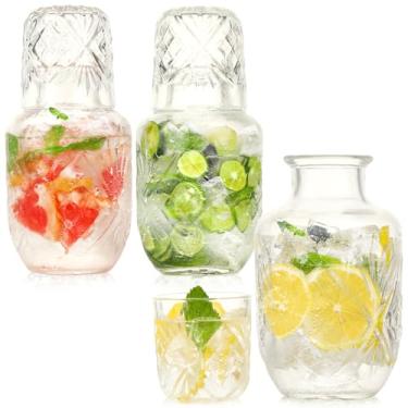 Imagem de Conjunto de 6 jarra de água de cabeceira e vidro vintage de 590 ml, com conjunto de copos de 142 g, jarra de água de vidro transparente para quarto, bar, banheiro, hotel, restaurante, suco, recipiente