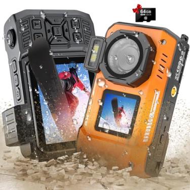 Imagem de Câmera digital 8K UHD 70MP WiFi com cartão de 64 GB, resistente, à prova de poeira, à prova de choque, câmera subaquática de tela dupla para selfie de tela dupla para mergulho com foco automático e