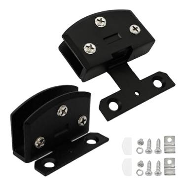 Imagem de bociloy 2 peças de dobradiças de porta de armário de vidro preto fosco, braçadeira de dobradiça de porta de vidro sem moldura de liga de zinco para armário de vinho, armários de exibição, sem