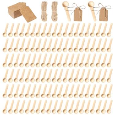 Imagem de SENONAPO 120 Conjuntos De Mini Colheres Pau 3 Polegadas Com Etiquetas E 2 Rolos Barbante, Potes Especiarias, Pau, Pequenas Descartáveis, Mel, Açúcar, Óleo Cozinha, Chá, Café, Cozinha