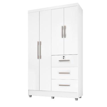 Imagem de Guarda Roupas Solteiro 4 Portas 3 Gavetas Tokio Branco / Branco Lilás Flex Branco