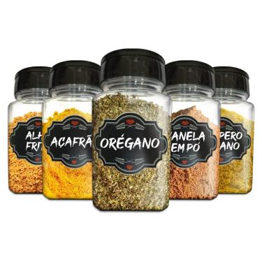 Imagem de Pote Tempero Kit 16 Potes+24 Etiquetas Adesivas Q170 Preta
