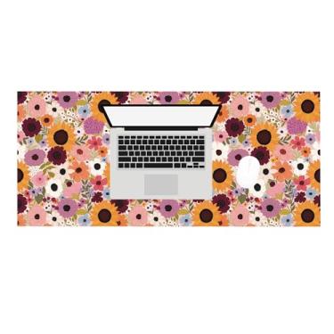 Imagem de Elyse Breanne Design, Tapete de mesa para computador, teclado, mouse, protetor de mesa, suporte de borracha antiderrapante, 39 x 89 cm, grande, jardim arco-íris
