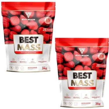 Imagem de 2X HIPERCALÓRICO BEST MASS 3KG - BODY SHAPE SABOR:MORANGO;Tamanho:Único;Gênero:Unissex-Unissex