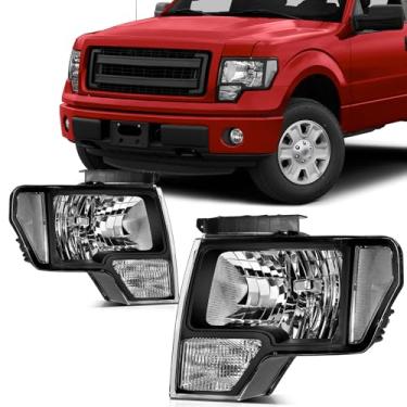 Imagem de SCITOO Par de conjunto de faróis serve para ford para F-150 2009-2014 Faróis preto invólucro transparente refletor lente transparente, DL3Z13008EB (lâmpadas não incluídas)