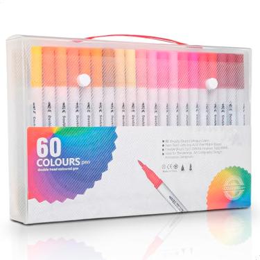 Imagem de Kit de Canetas Artísticas 60 Cores Ponta Dupla Base de Água Ideal para Desenho e Colorir Brush Pen