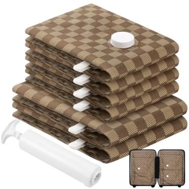 Imagem de Pacote com 6 sacos de armazenamento a vácuo, sacos de vedação a vácuo para roupas com bomba de mão, 2 grandes + 4 médios, 80% de economia de espaço para bagagem, edredons, itens essenciais de viagem