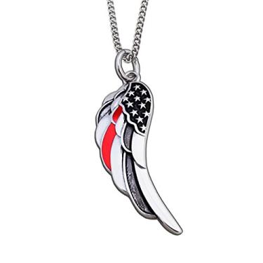Imagem de Shields of Strength Colar feminino com asa de anjo com bandeira de linha vermelha fina - Salmo 91:11, 22 inch, Aço inoxidável