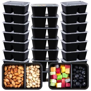 Imagem de Blushtier 25 recipientes de lanche com compartimento duplo com tampas, pacote de armazenamento de alimentos para refeições, 2 compartimentos, recipientes de lanche, descartáveis, de plástico