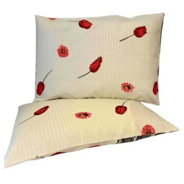 Imagem de Fronhas Firenze em Piquet Estampado, 50 x 70 cm, Par de Porta-Travesseiros (Tulipa Vermelha)