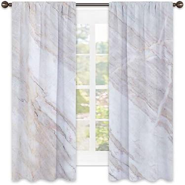 Imagem de Cortinas blecaute de mármore para quarto - Cortinas escurecidas com isolamento térmico para sala de estar, L 132 x C 137 cm