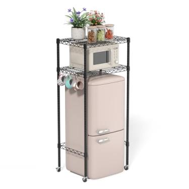 Imagem de yeshine Mini prateleira de geladeira e suporte de forno de micro-ondas, rack de armazenamento de mini geladeira de 2 camadas com roda, altura ajustável para micro-ondas e suporte de geladeira para
