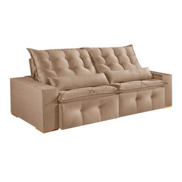 Imagem de Sofá 3 Lugares Retrátil e Reclinável França Veludo Bege 210 cm