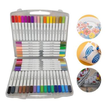 Imagem de Kit 60 Canetas Marcador Acrílico Permanente Colorida Brush - Tatudeboa