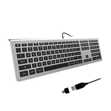 Imagem de B.FRIENDIT Teclado USB com fio retroiluminado, confortável, silencioso, teclas planas de chocolate/tesoura, durável ultrafino para MacBook Pro/Air, iMac, Mac mini, laptop - cinza prateado