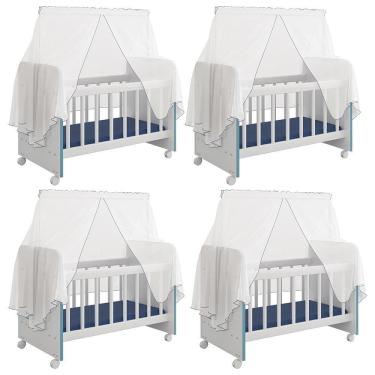 Imagem de Kit 4 Berços Para Boneca Brinquedo Infantil Branco Azul