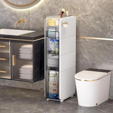 Imagem de Armário De Armazenamento De Piso De Banheiro De Grande Capacidade Slim Armário De Armazenamento De Banheiro, Armário De Armazenamento De Pé Com Gavetas Transparentes E Rodízi, B, 4-Tier