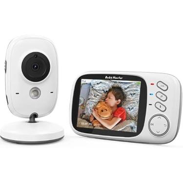Imagem de Babá Eletrônica, Câmera para Bebês, Tela LCD Colorida de 3.2, Visão Noturna Infravermelha, Áudio Bidirecional, Detecção de Som VOX, Monitoramento Temperatura, Canção de Ninar 110/220v