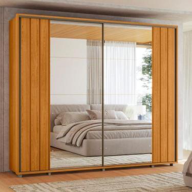 Imagem de Guarda Roupa Casal Ripado em MDF 2 Portas de Correr com Espelhos e Pés