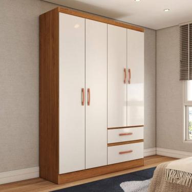 Imagem de Guarda-Roupa Solteiro Boulevard 4 Portas 2 Gavetas Off White/Nogueira - Panorama Móveis
