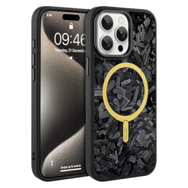 Imagem de AIGOMARA Capa magnética de fibra de carbono forjada para iPhone 15 Pro Max, compatível com Magsafe, capa de telefone protetora à prova de choque de TPU macio e fina e brilhante, preta