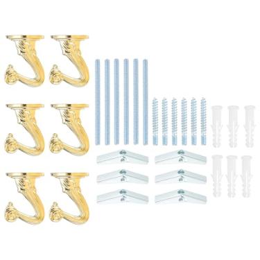 Imagem de PATIKIL Ganchos Swag, 6 peças de ganchos de teto resistentes com instalação de ferragens, fixação de parede, ganchos de teto para pendurar lustres de plantas, dourado