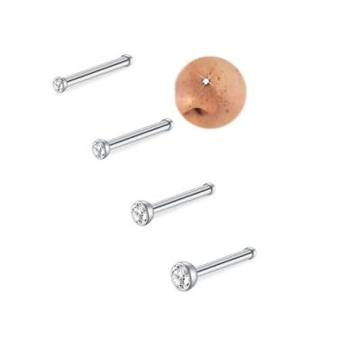 Imagem de MODRSA Piercing de nariz de titânio 20 g grau implante titânio piercing piercing de narina prata calibre 20 reto pequeno hipoalergênico aço cirúrgico joia de narina 1,5 mm 2 mm 2,5 mm 3 mm
