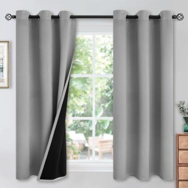 Imagem de YoungsTex Cortinas blackout 100% cinza claro 100 cm para quarto, cortinas curtas com isolamento térmico com ilhós escurecimento de quarto inteiro para janela de cozinha e banheiro, 2 painéis, 106 x