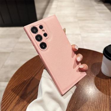 Imagem de Capa de celular luxuosa com textura de couro para Samsung Galaxy S24 S23 S22 S21 Plus, ultra à prova de choque, proteção de câmera, capa protetora fosca, rosa, para S23