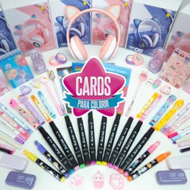 Imagem de Fone de ouvido de Gatinha + Kit Kawaii 22 Itens de Papelaria Fofa Criativa, Presente Menina, Volta às Aulas, Dia das Crianças, Natal,