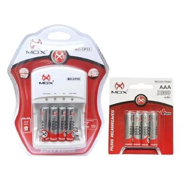 Imagem de Carregador de Pilha AA/AAA/9V Mox com 8 Pilhas AAA Recarregáveis 1000 mAh, Pilha Palito, Automático
