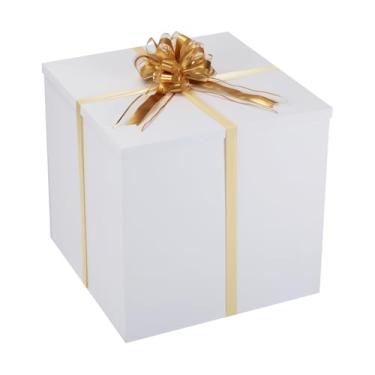 Imagem de Caixa de presente extra grande com tampa 50 x 50 x 50 cm, caixa de presente grande branca para revelação de gênero, caixas de presente gigantes com tampas para embalagem de presentes para surpresa de