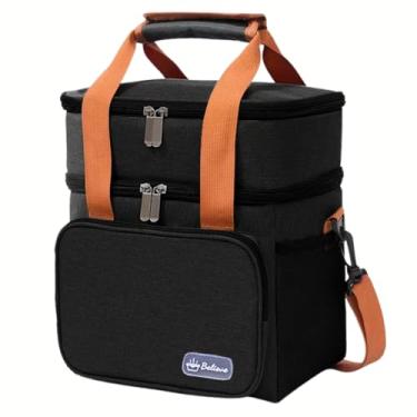 Imagem de Bolsa Térmica Grande 2 Compartimentos Alça Ajustável Lancheira Marmita Espaçosa Unissex Lanches Trabalho Passeio Escola Academia Fitness (PRETO)