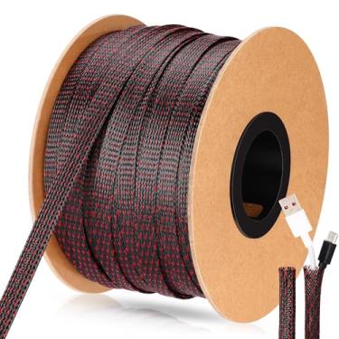 Imagem de Pangda Manga trançada expansível para TV, computador, home theater (preto-vermelho)