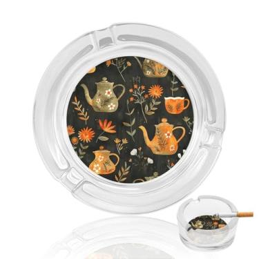 Imagem de Cinzeiro de cristal de plantas e bule de chá, cinzeiro redondo de vidro resistente para fumar cinzeiro portátil decorativo moderno para uso em casa, escritório, interior, exterior, pátio