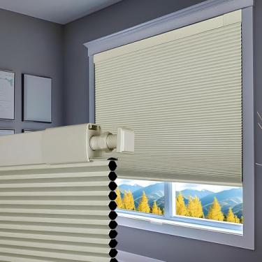 Imagem de Jukkfzy Persianas Celulares Personalizadas Sem Fio Tipo Colmeia para Janelas Internas Sem Furadeira Sem Ferramentas com Isolamento Térmico,Blackout Bege,120.65cm W x 91.44cm H